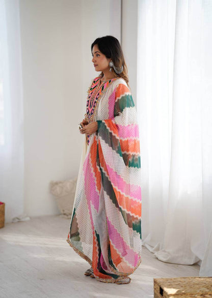 white gown set for women gown pant dupatta 
