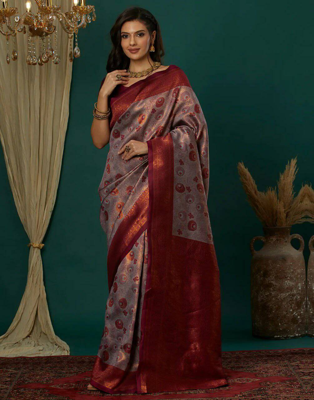 Woman wearing a traditional saree buy now