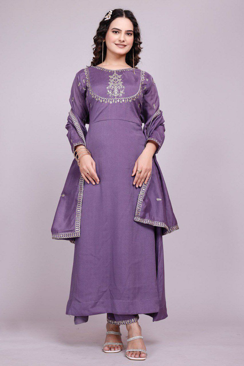 purple kurti set for women kurti pant dupatta
