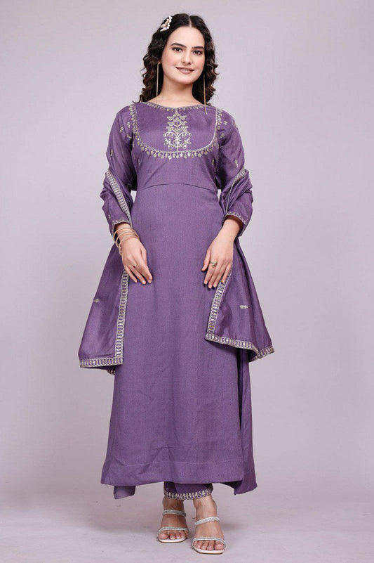 purple kurti set for women kurti pant dupatta