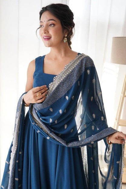 blue gown with dupatta for women 