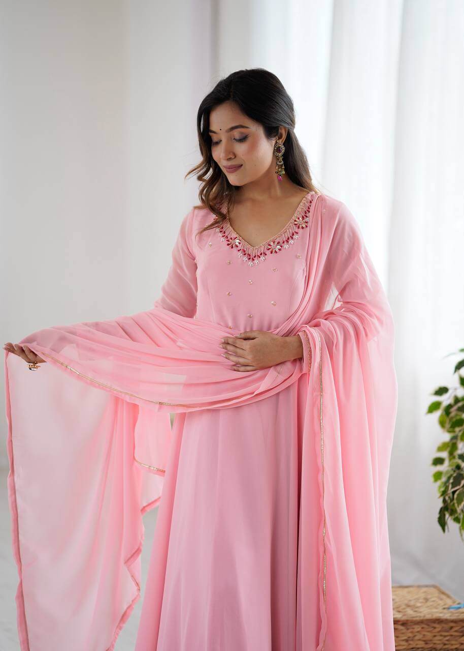 pink gown set for women gown pant dupatta 