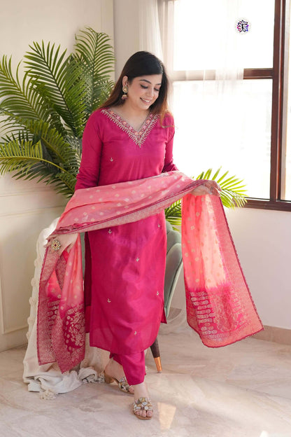 pink vichitra kurti set for women