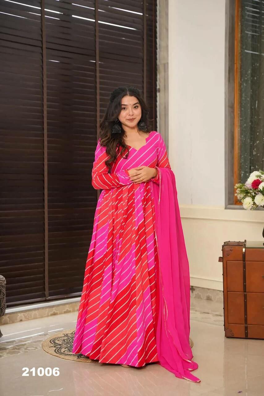 pink gown with dupatta for women tranding gown set