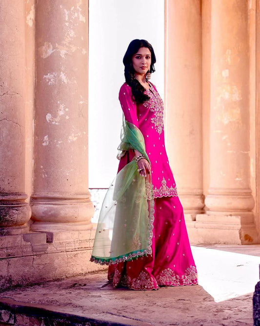 Heavy Roman Silk Sharara Suit for women