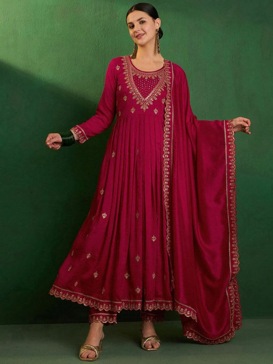 rani pink Silk Kurti Set For Women l Kurti Pant Dupatta  50% OFF l Ajinkya Shop