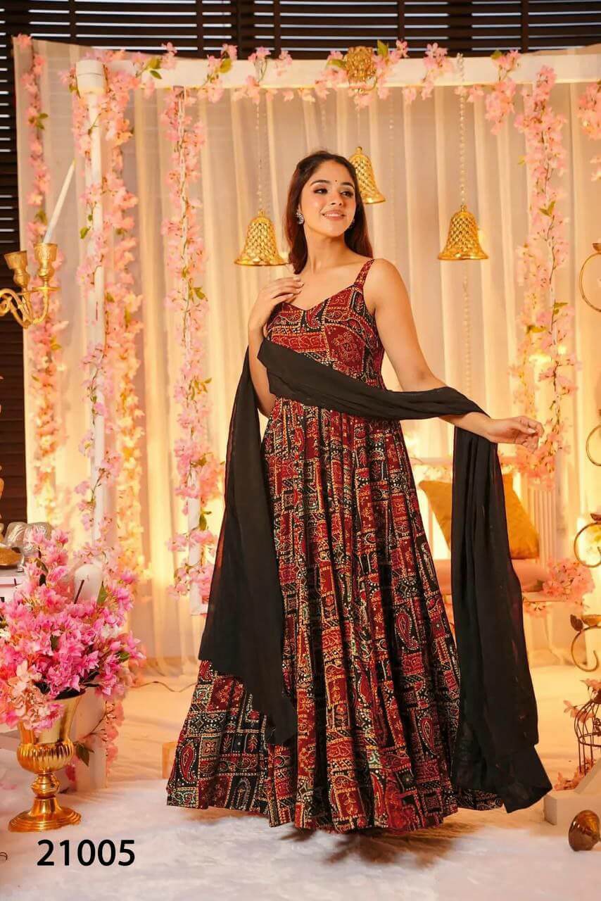 black gown with dupatta for women tranding gown set