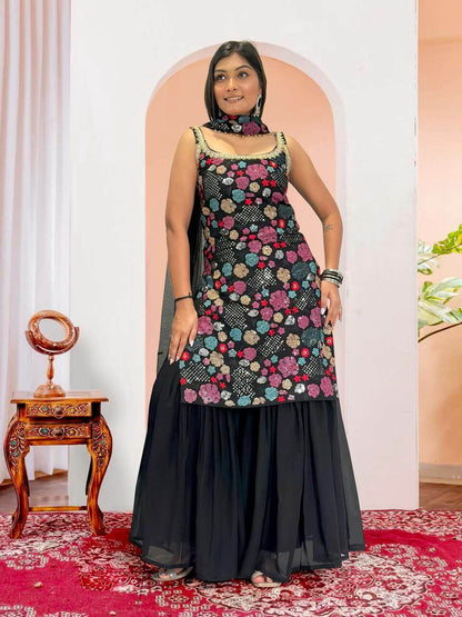 Black Heavy Faux  Sharara Suit for women