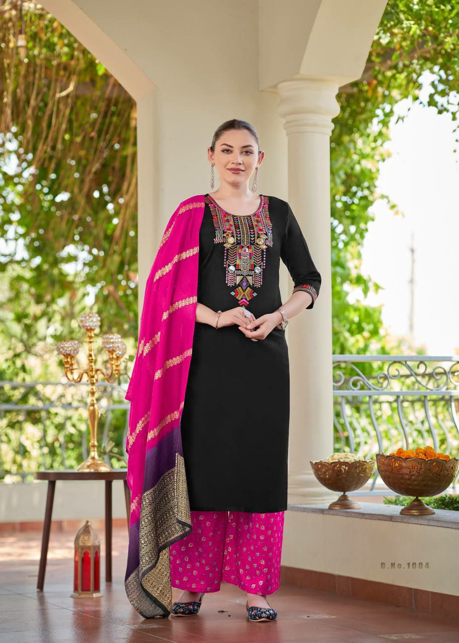 black kurti set for women black kurti pant dupatta 