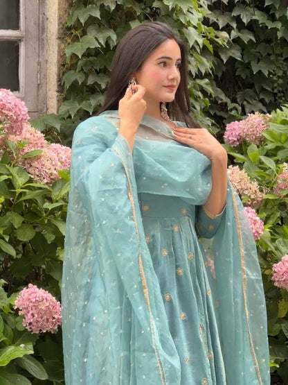 Sky blue Kurti set for women kurti pant dupatta