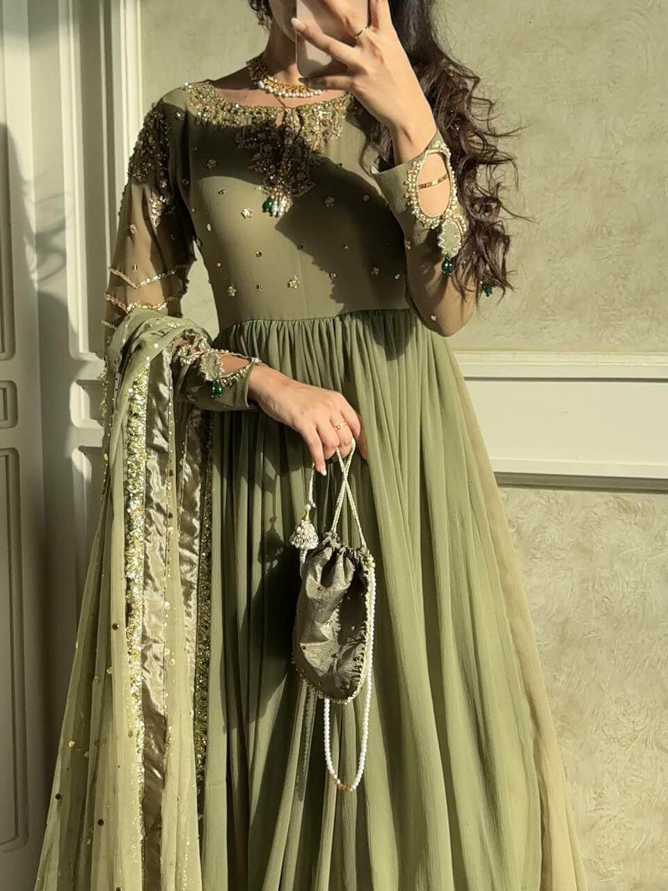 Beautiful green Gown set for women