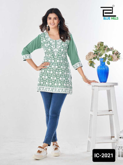 Green short top kurti for women 