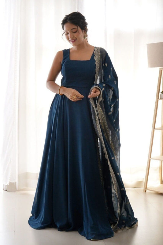 blue gown with dupatta for women 