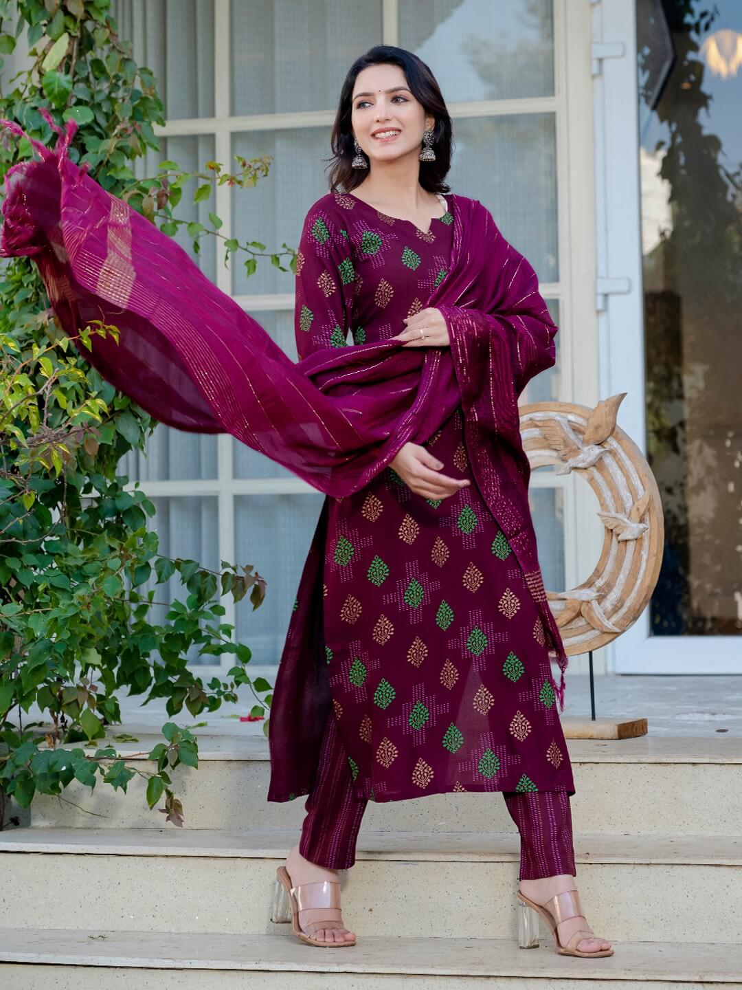Purple kurti Set for Women 