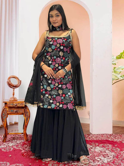 Black Heavy Faux  Sharara Suit for women