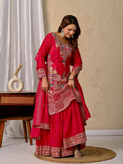Pink Silk Sharara Set for women