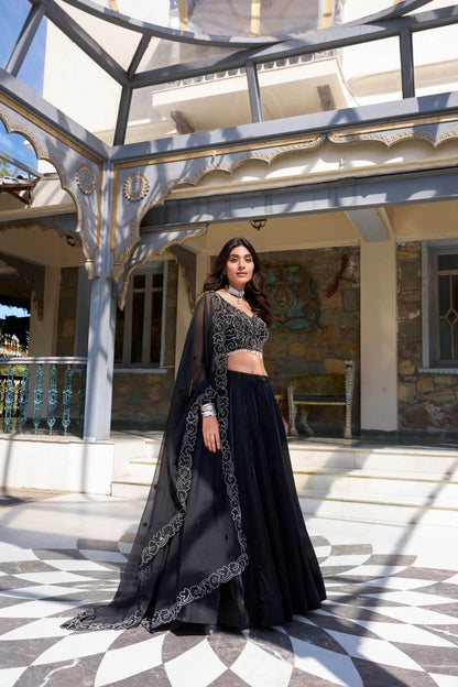 Stain Black lehenga for women beautiful lehenga 