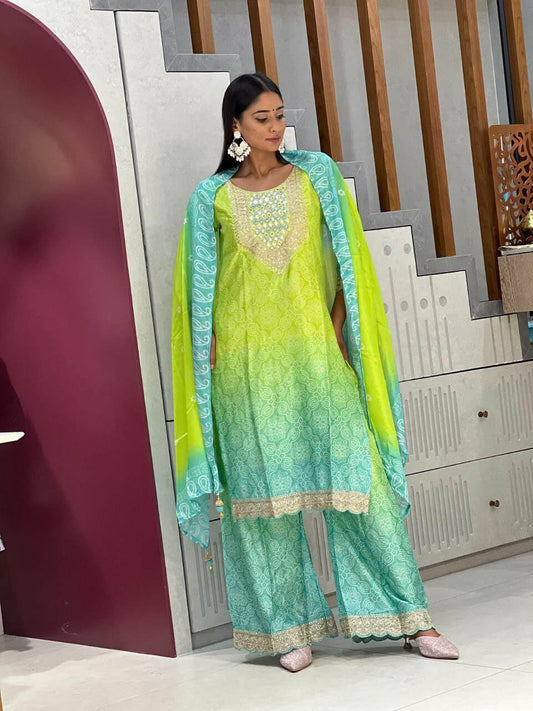 Vibrant Green with beautiful print Kurti Set for Women