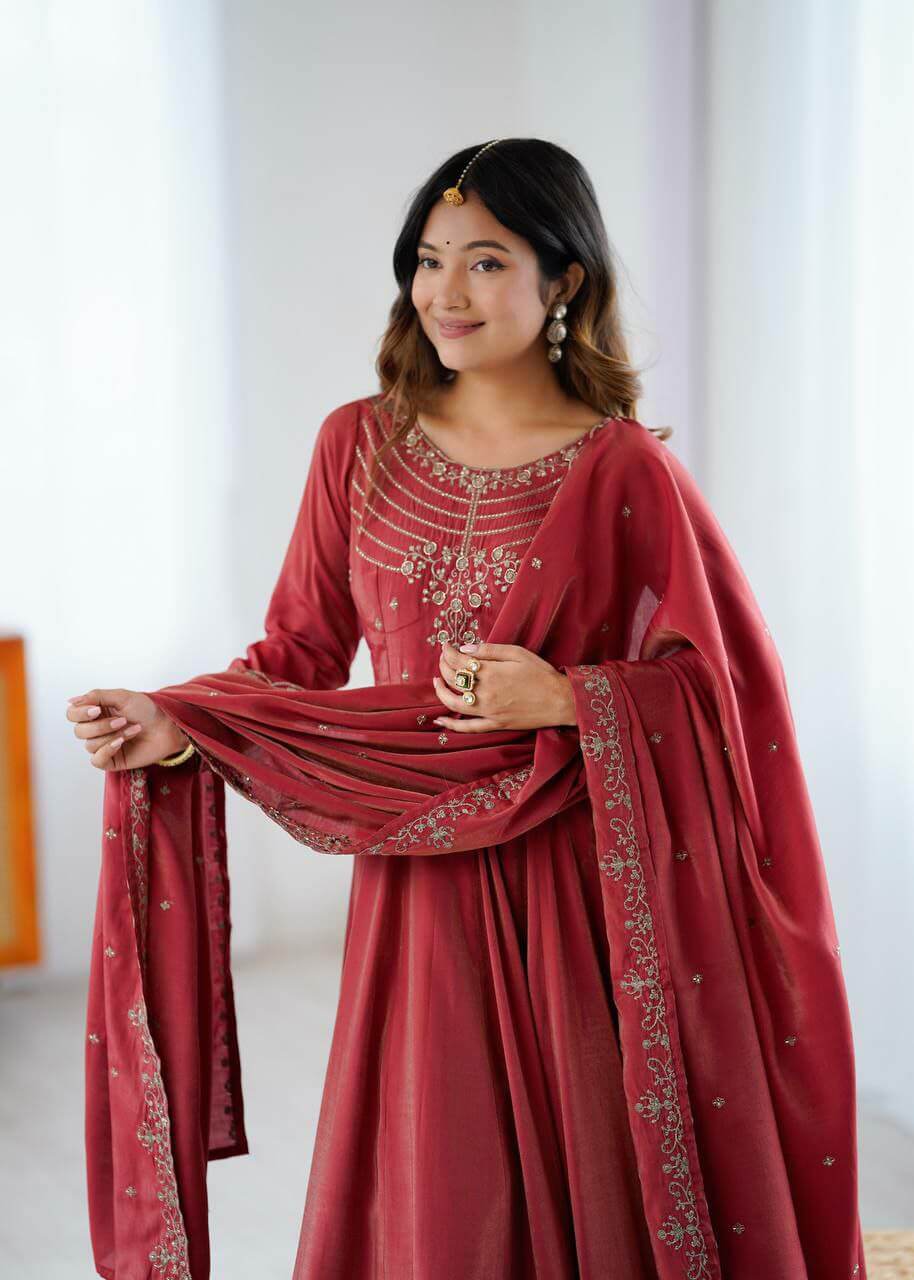 Pure Roman Silk Beautiful Anarkali Suit For Women