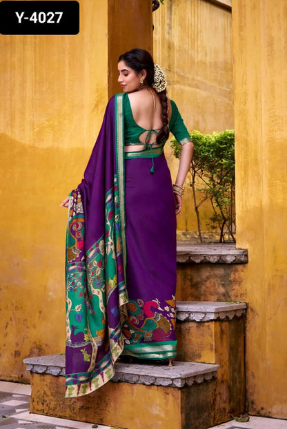 Polyester Viscose Chanderi Saree 4 Colours