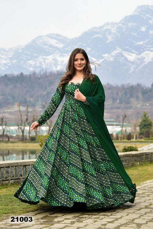 green gown with dupatta for women tranding gown set