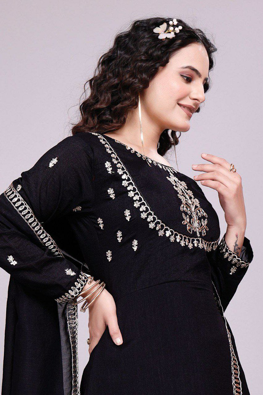 black kurti set for women kurti pant dupatta