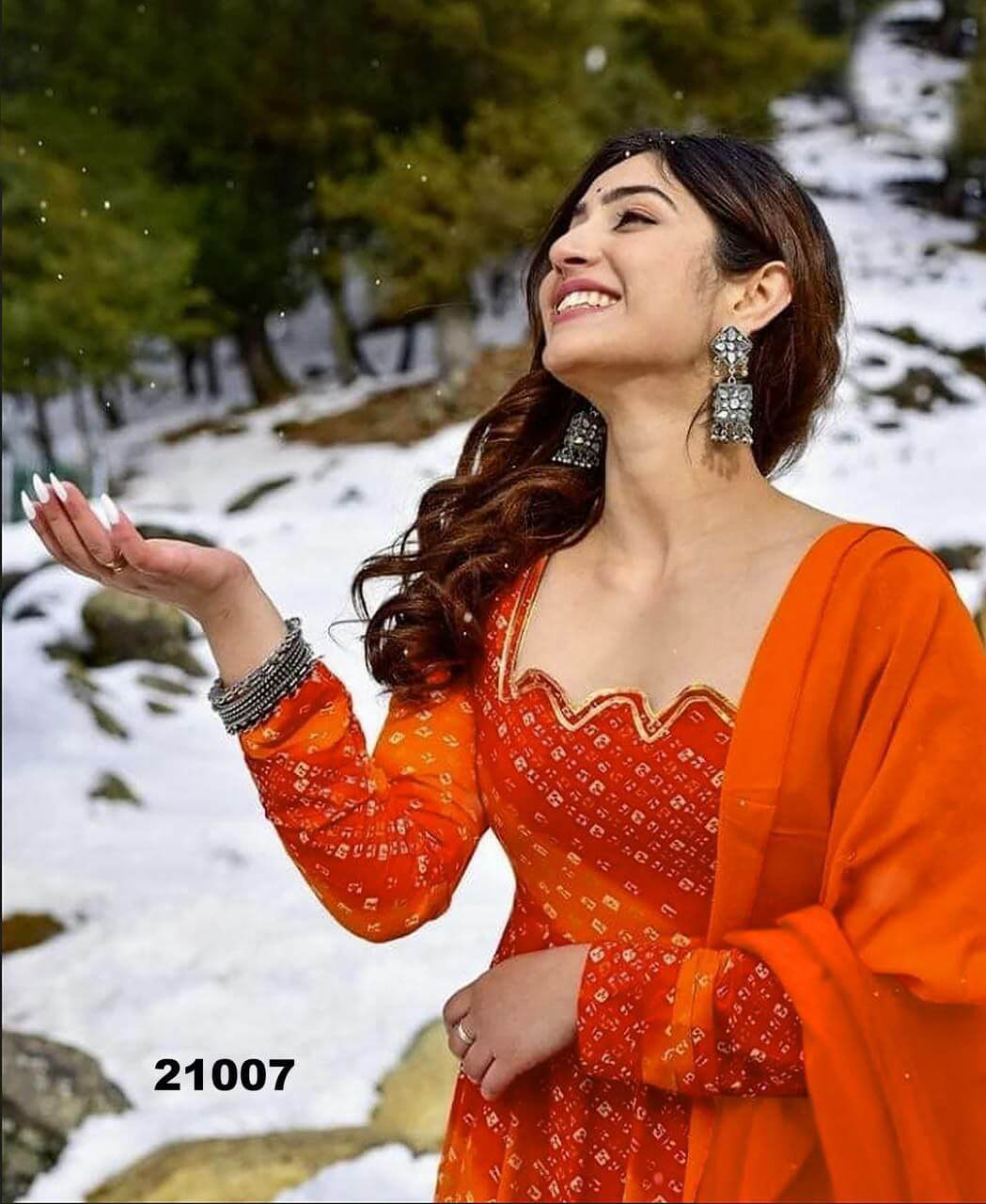 orange gown with dupatta for women tranding gown set