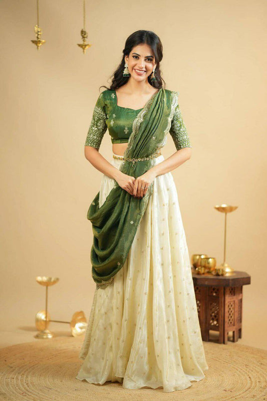 Pure Crep Silk Lehenga with sequins work