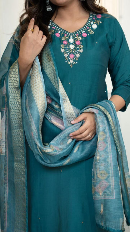 Dark Rama silk kurti Set for Women