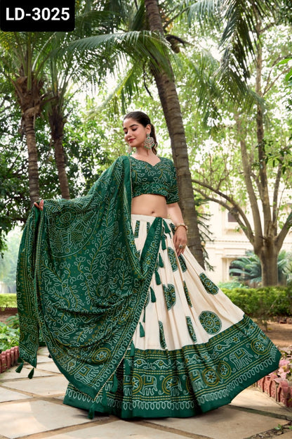 Tussar Lehenga Choli with Bandhej Print