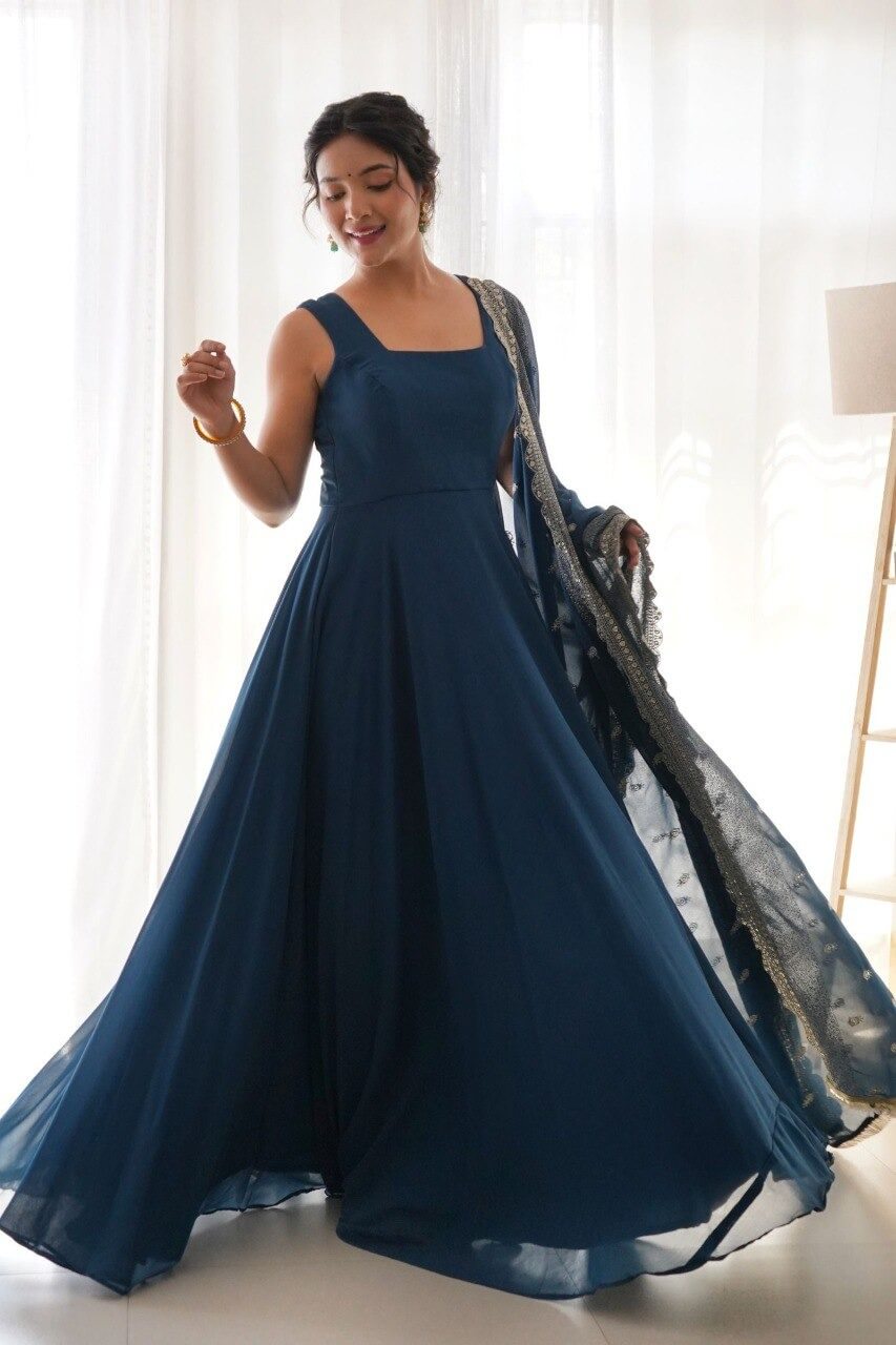 blue gown with dupatta for women 
