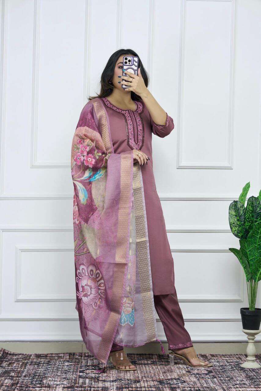 Premium Roman Silk Kurti Set for Women