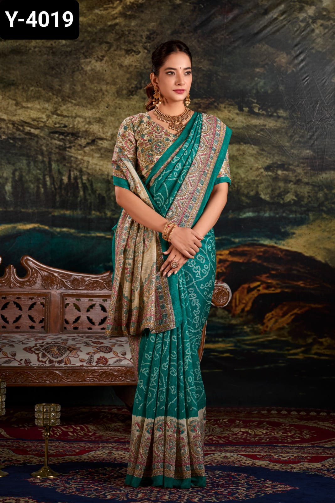 Fusion Print Of Madhubani And Bandhej Saree