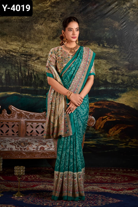 Fusion Print Of Madhubani And Bandhej Saree