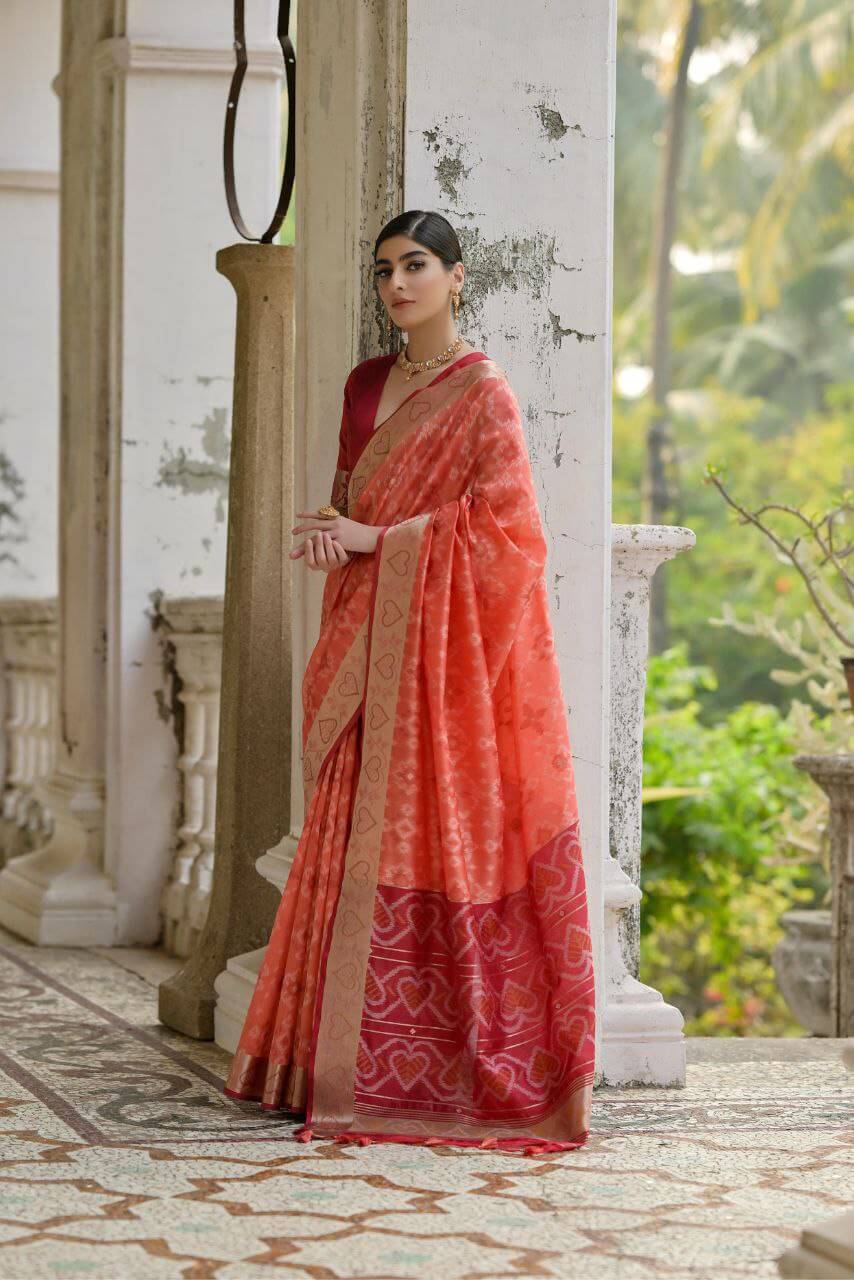 Orange saree for women soft silk saree 
