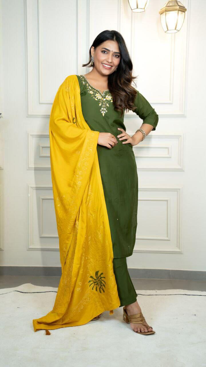 Premium Roman Silk Kurti Set For Women