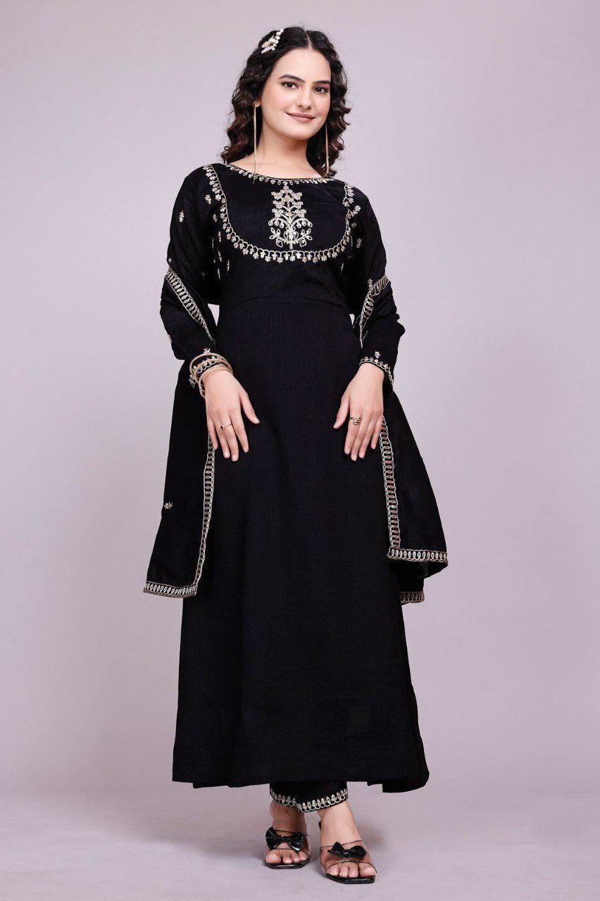 black kurti set for women kurti pant dupatta