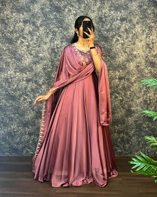 silk pink gown set for women 