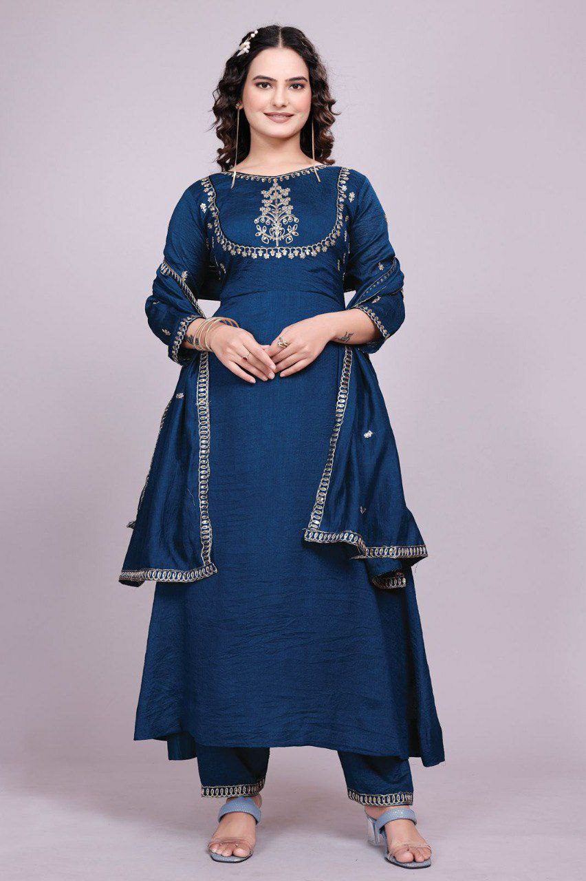 navy blue kurti set for women kurti pant dupatta
