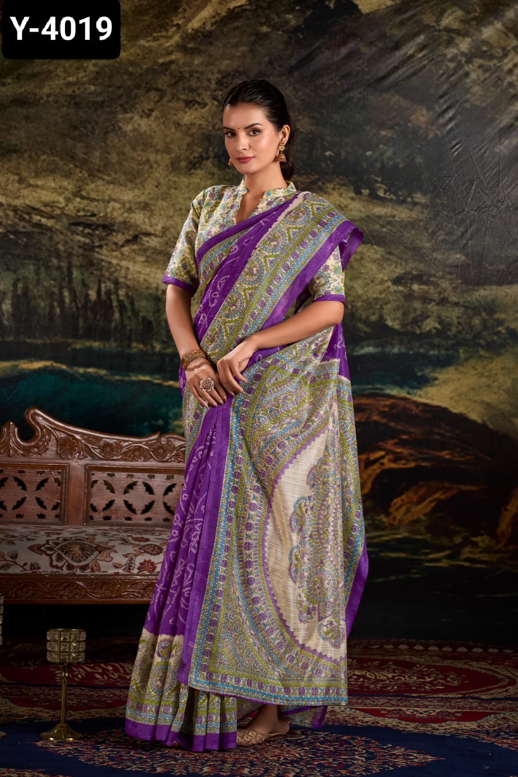Fusion Print Of Madhubani And Bandhej Saree