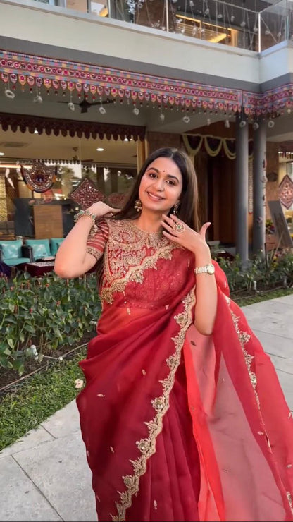 Saree for women red color