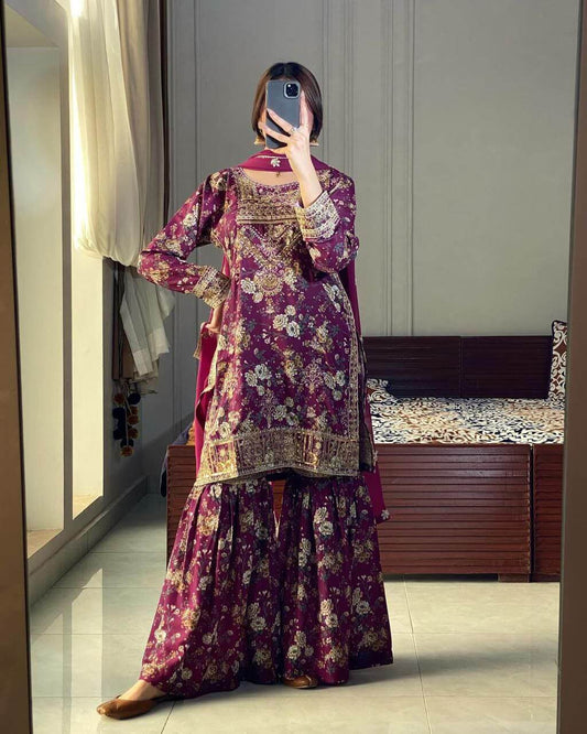 Pure Chinon Silk Sharara Suit for women