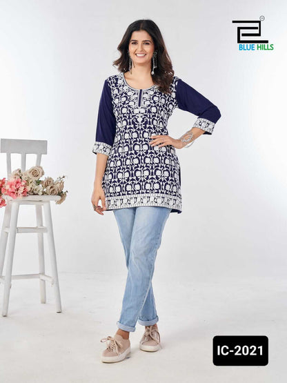 Blue short top kurti for women 