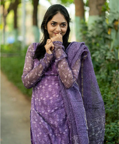 Cotton Purple kurti Set for Women