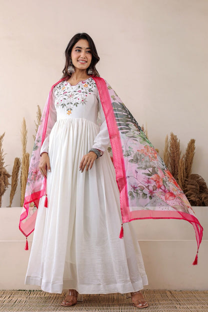 White Sequin Gown with Dupatta for Women
