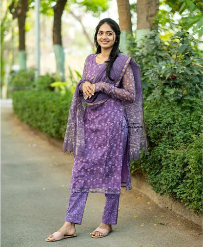 Cotton Purple kurti Set for Women