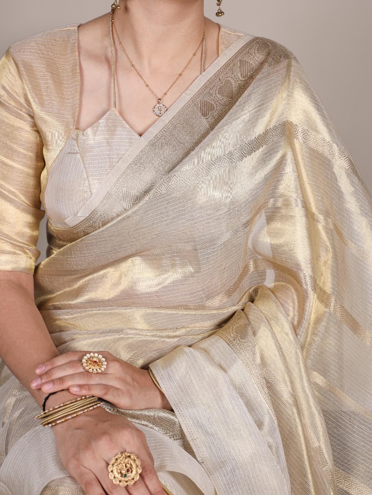 gold saree for women gold tissue fabric 