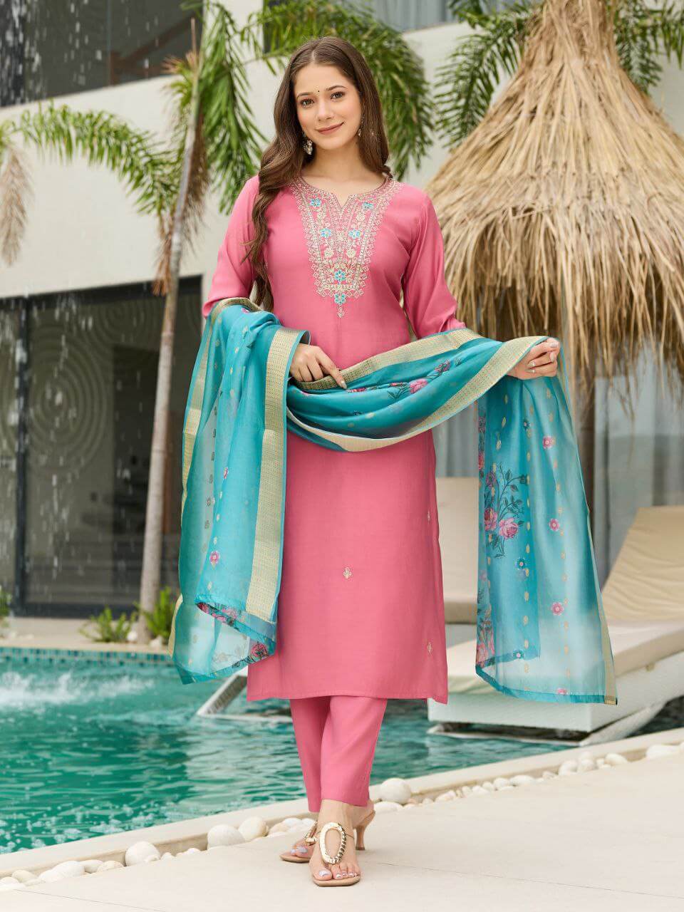 Pure Viscose Chanderi Silk Kurti Set