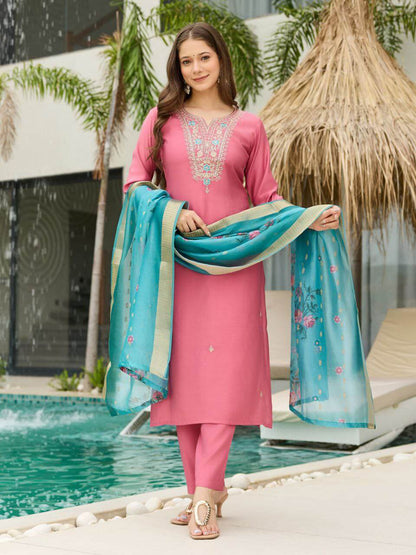 Pure Viscose Chanderi Silk Kurti Set