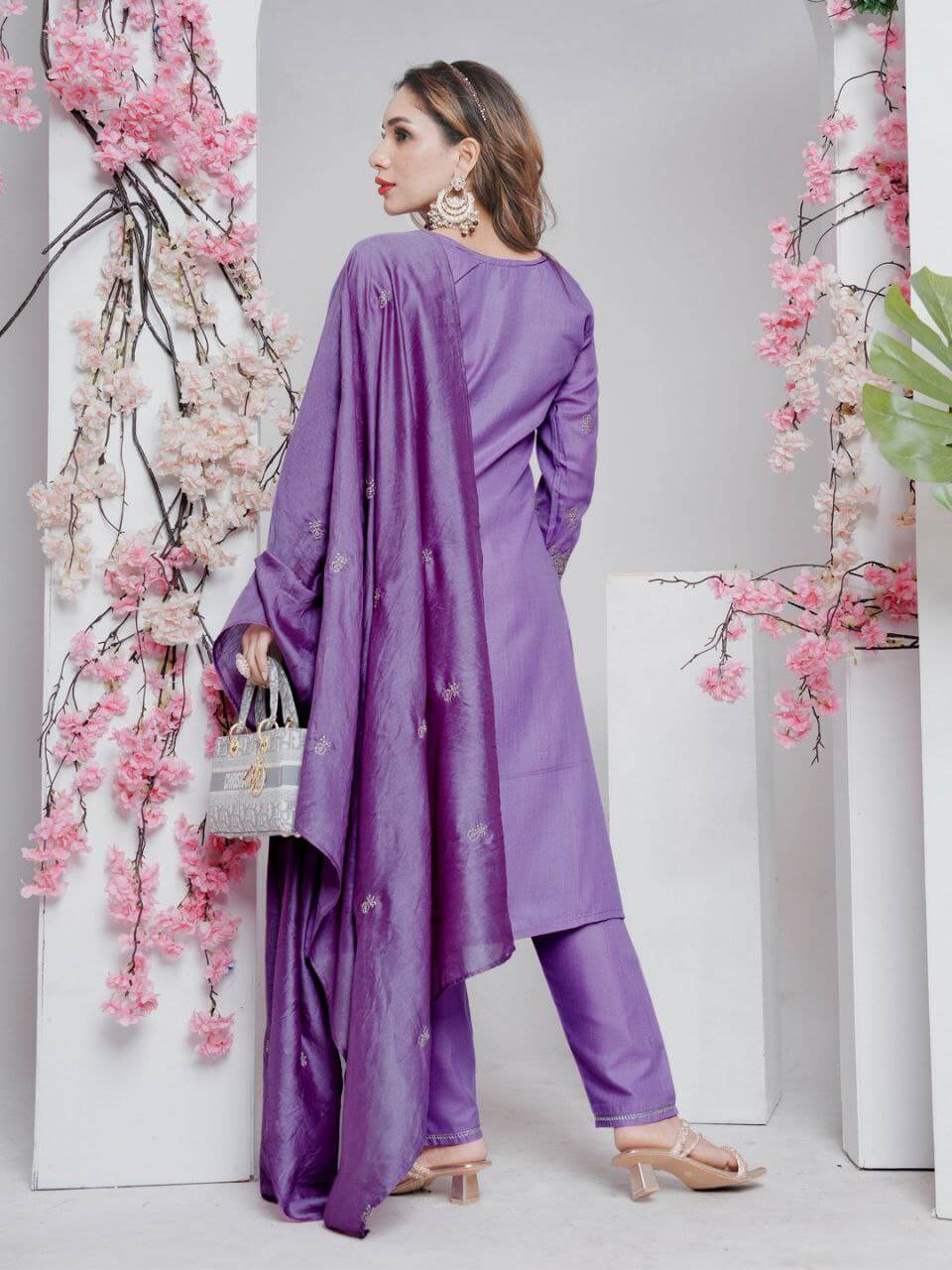 Rayon Lavender kurti Set for Women